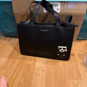 NWOT Karl Lagerfeld Paris Black Standing Karl Adele Satchel Women’s Purse
